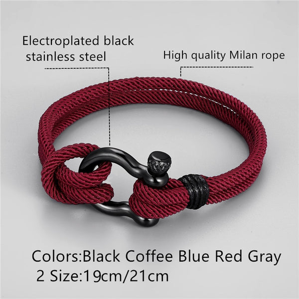 Parachute Cord Survival Anchor Bracelet for Men with Black Stainless Steel Sport Buckle - Astro Sapien