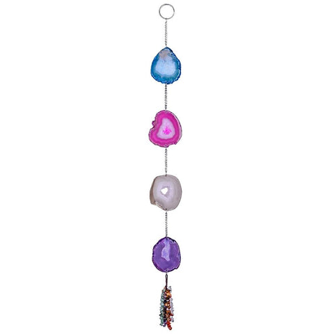 Hanging Reiki Agate Geode Slices with Chakra Crystal Tumbled Stone Tassel Ornament - Astro Sapien