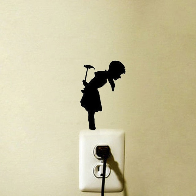 Banksy Girl Vinyl Wall Power Outlet Sticker - Astro Sapien