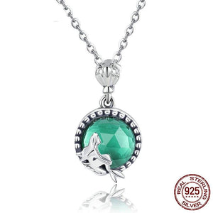 925 Sterling Silver Mermaid Light Green Ball CZ Pendant Necklace - Astro Sapien