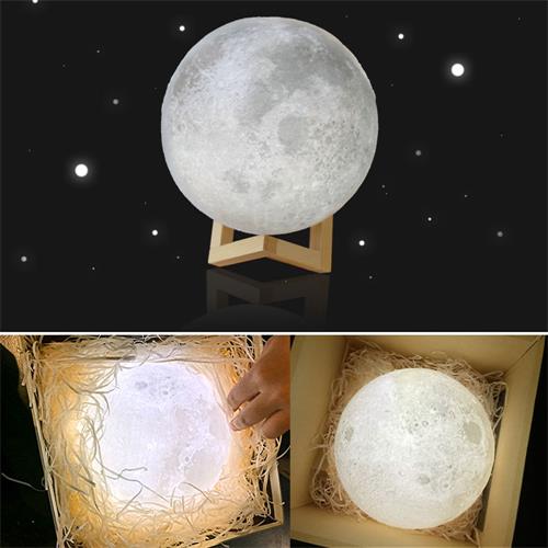 Rechargeable 3D Print Moon Lamp 2/3/7 Colors Change Touch Switch Bedroom Bookcase Night Light Home Decor Creative Gift 8-20cm - Astro Sapien