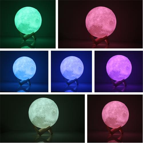 Rechargeable 3D Print Moon Lamp 2/3/7 Colors Change Touch Switch Bedroom Bookcase Night Light Home Decor Creative Gift 8-20cm - Astro Sapien