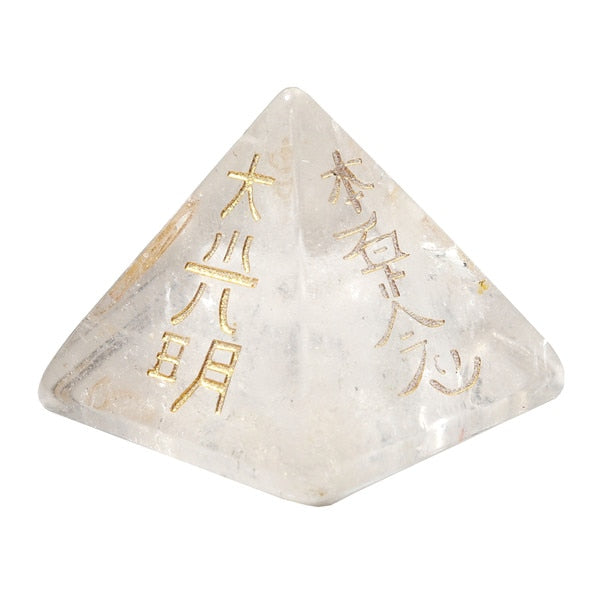 Reiki Etched Symbol Pyramid-Amethyst/Clear Quartz Crystal Natural Healing Stone - Astro Sapien
