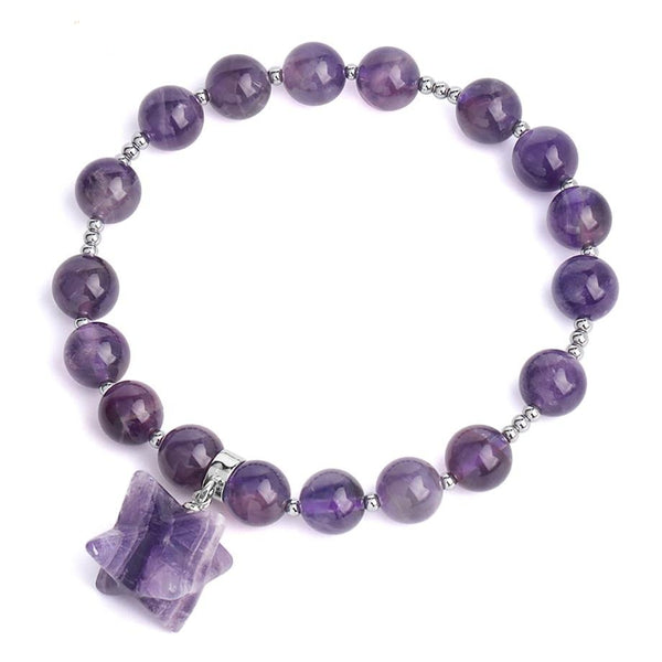 White Quartz Purple Amethyst Natural Crystal Stone Bracelet - Astro Sapien